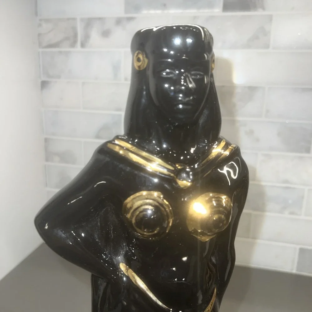 Vintage Eastern Style Man Woman Figurine Black Gold Accent Lot 3739